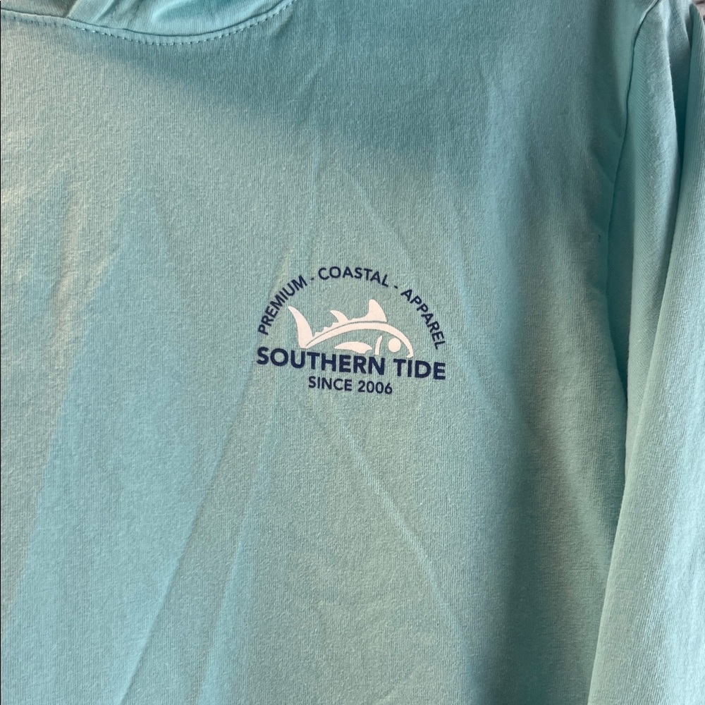 Boy's Southern Tide Teal Coastal Long Sleeve Shirt with hoodie